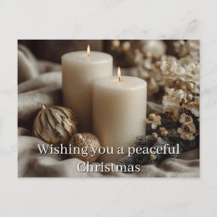 Holiday Still Life with Lit Pillars, Gold Ornament Postcard