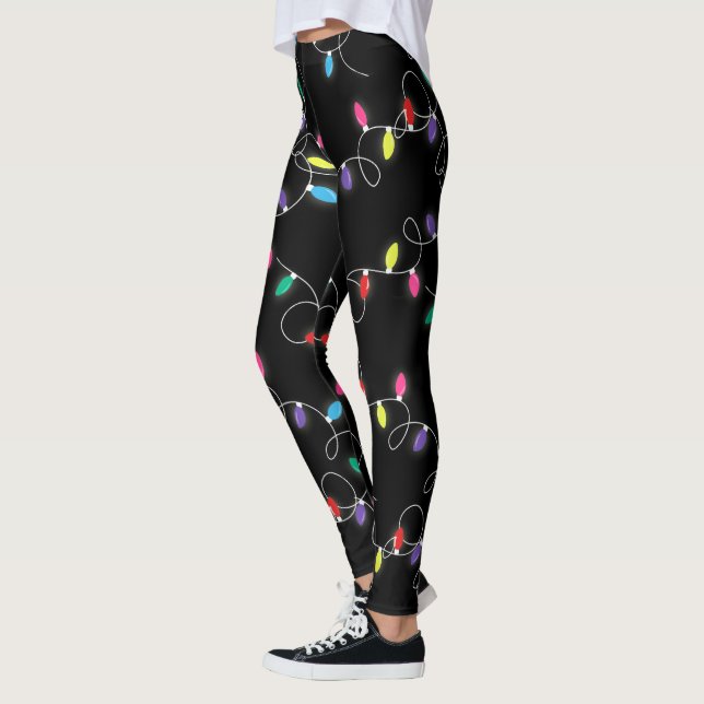 holiday string lights all over printed leggings (Left)