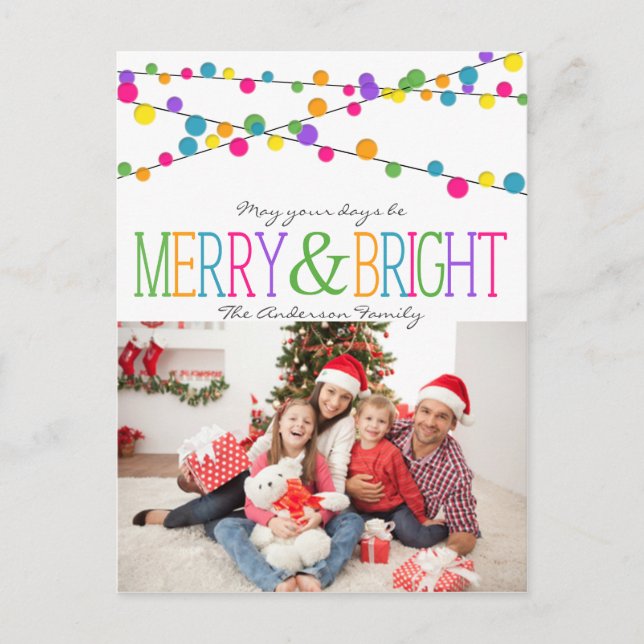 Holiday String Lights Merry Bright postcard (Front)