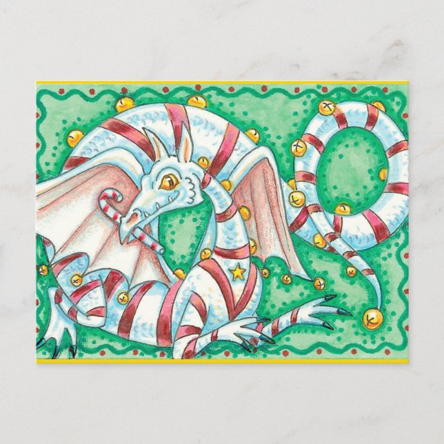 Holiday Striped Dragon Christmas Post Card (Front)