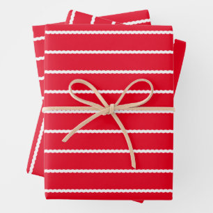 Holiday stripes cute red squiggly lines Christmas Wrapping Paper Sheet