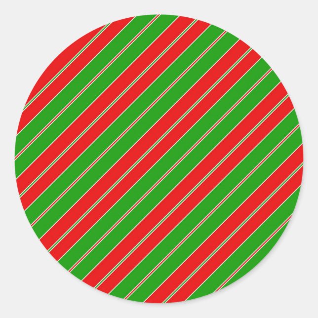 Holiday stripes in red and green classic round sticker (Front)