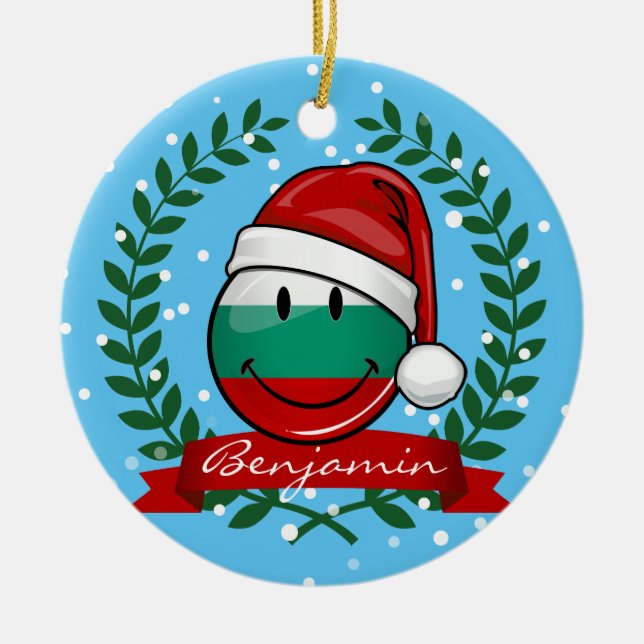 Holiday Style Bulgarian Flag Ceramic Tree Decoration (Front)