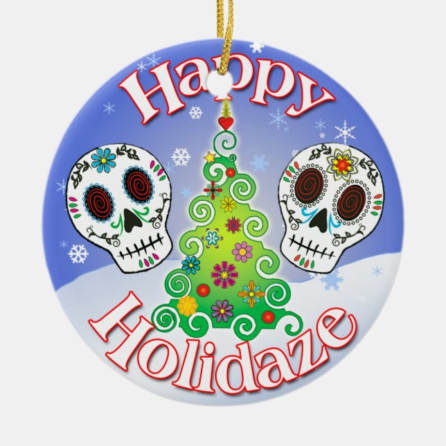 Holiday Sugar Skulls Ornament (Front)