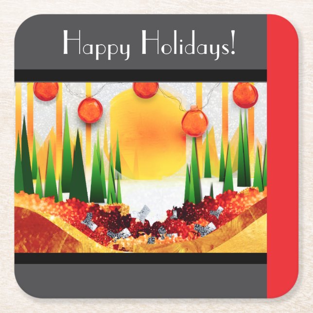 HOLIDAY SUNSHINE WITHIN THE PINES :) SQUARE PAPER COASTER (Front)