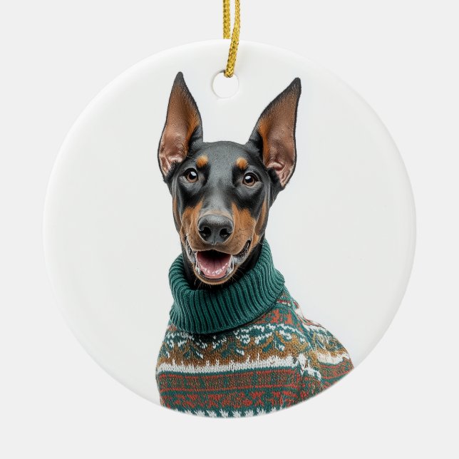 Holiday Sweater Doberman Ceramic Tree Decoration (Front)