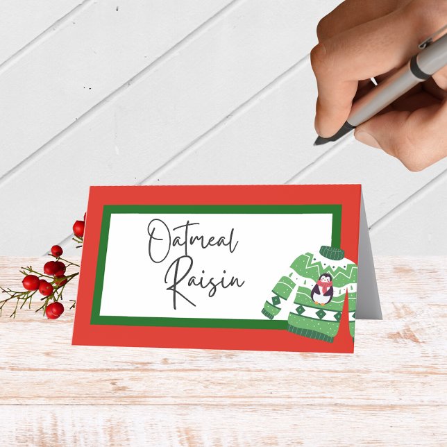 Holiday Sweater Folding Food, Drink or Place Cards (Red Holiday Sweater Folding Label Cards for Food & Drink Labels, Place Cards, Contests and More)