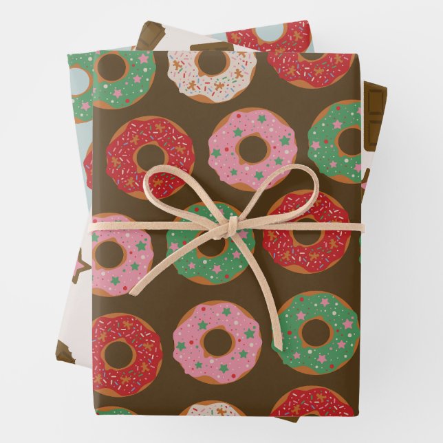 Holiday Sweets Chocolate Doughnuts Wrapping Paper Sheet (In situ)