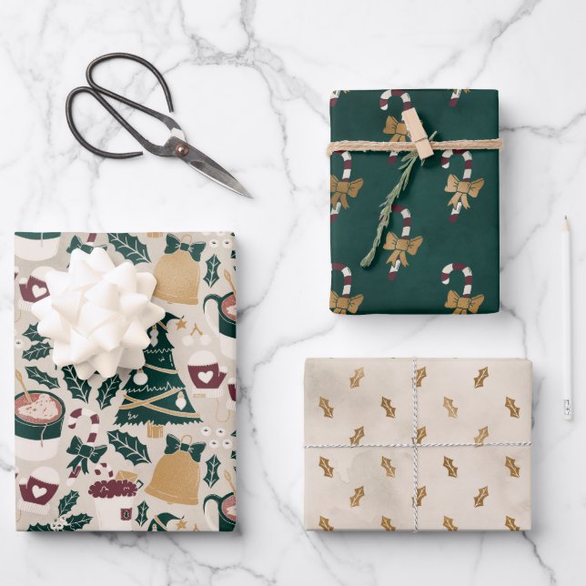 Holiday Sweets & Leaves Wrapping Paper Sheets (Front)