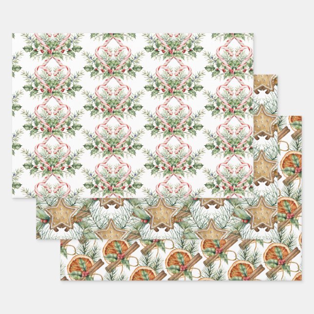 Holiday Sweets Wrapping Paper Flat Sheet Set of 3 (Set)