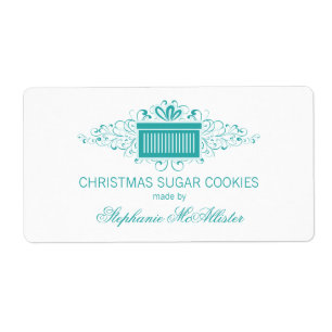 Holiday Swirls Present Baking Labels, Aqua