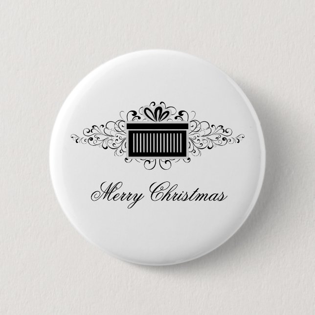 Holiday Swirls Present Button, Black 6 Cm Round Badge (Front)