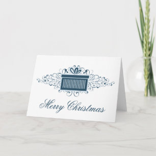 Holiday Swirls Present Christmas Card, Blue Card