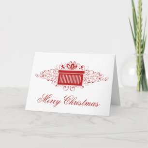 Holiday Swirls Present Christmas Card, Red Card