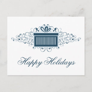 Holiday Swirls Present Christmas Postcard, Blue Postcard