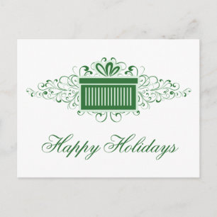 Holiday Swirls Present Christmas Postcard, Green Postcard