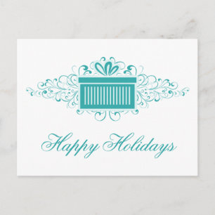 Holiday Swirls Present Christmas Postcard, Teal Postcard