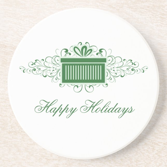 Holiday Swirls Present Coaster, Green Coaster (Front)