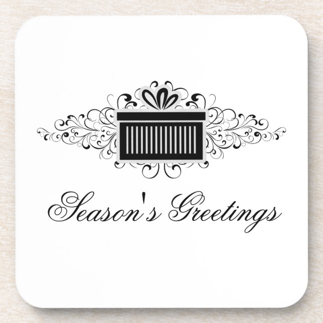 Holiday Swirls Present Coaster Set, Black (Front)