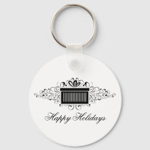 Holiday Swirls Present Keychain, Black Key Ring