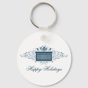 Holiday Swirls Present Keychain, Blue Key Ring