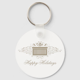 Holiday Swirls Present Keychain, Latte Key Ring
