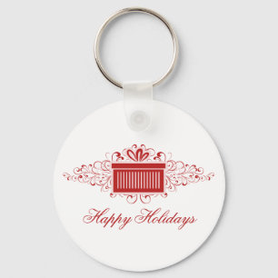 Holiday Swirls Present Keychain, Red Key Ring