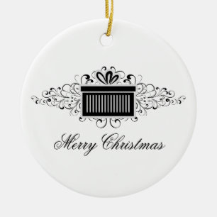 Holiday Swirls Present Ornament, Black Ceramic Tree Decoration