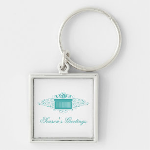 Holiday Swirls Present Premium Keychain, Aqua Key Ring