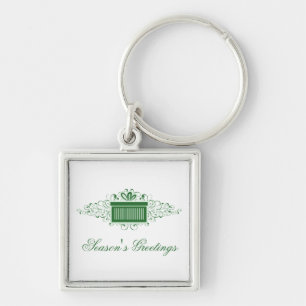 Holiday Swirls Present Premium Keychain, Green Key Ring