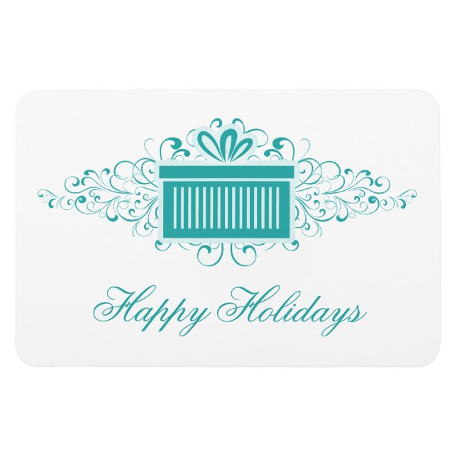 Holiday Swirls Present Rectangle Magnet, Aqua Magnet (Horizontal)