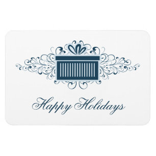 Holiday Swirls Present Rectangle Magnet, Blue Magnet