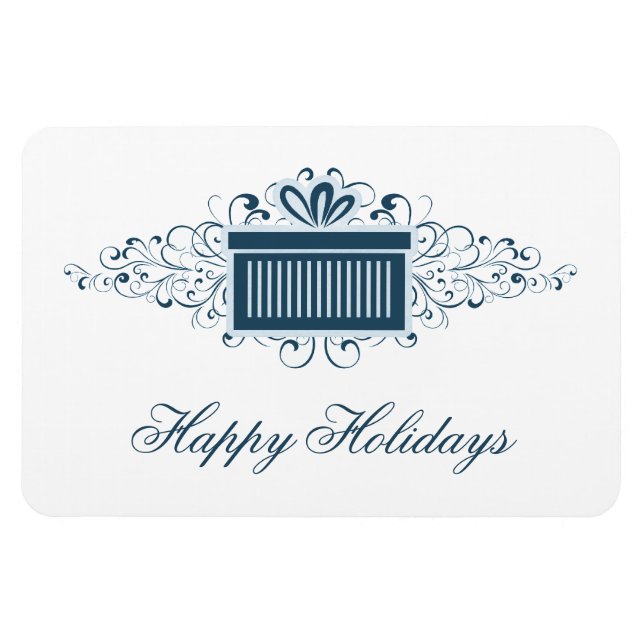 Holiday Swirls Present Rectangle Magnet, Blue Magnet (Horizontal)