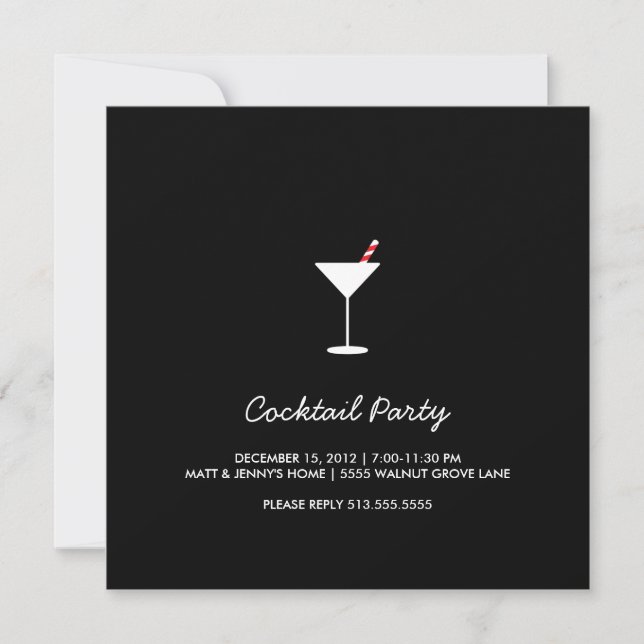 Holiday Swizzle Cocktail Party Invitation Black 2 (Front)