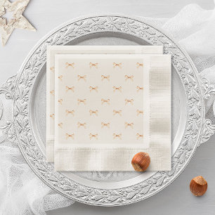 Holiday Table Decor    Gold Bow Pastel Beige Napkin