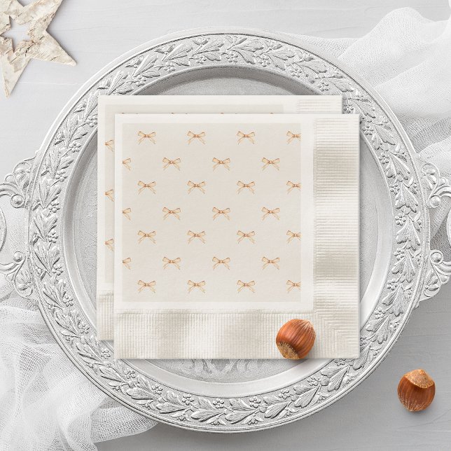 Holiday Table Decor  | Gold Bow Pastel Beige Napkin (Creator Uploaded)