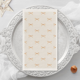 Holiday Table Decor    Gold Bow Pastel Beige Napkin
