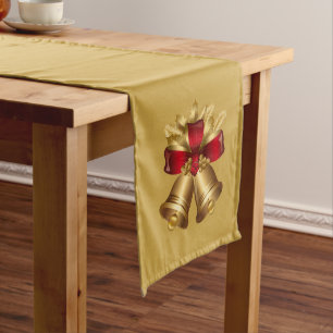 Holiday Table Runner-Gold Bells Long Table Runner