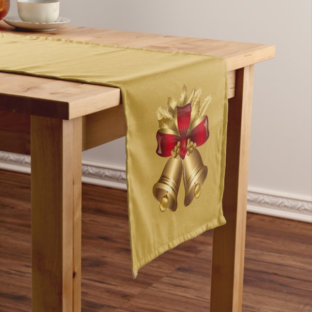 Holiday Table Runner-Gold Bells Short Table Runner (In Situ)