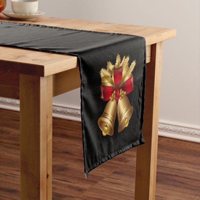 Holiday Table Runner-Gold Bells Short Table Runner (In Situ)