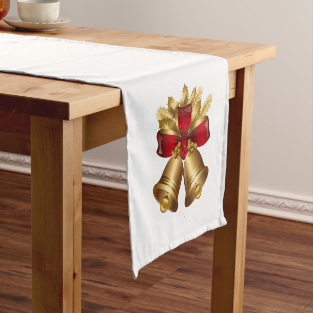Holiday Table Runner-Gold Bells Short Table Runner (In Situ)