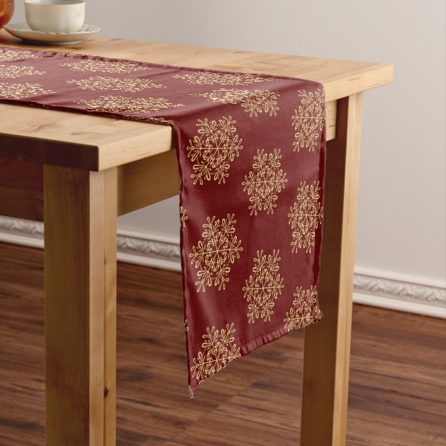 Holiday Table Runner-Gold Snowflakes Medium Table Runner (In Situ)