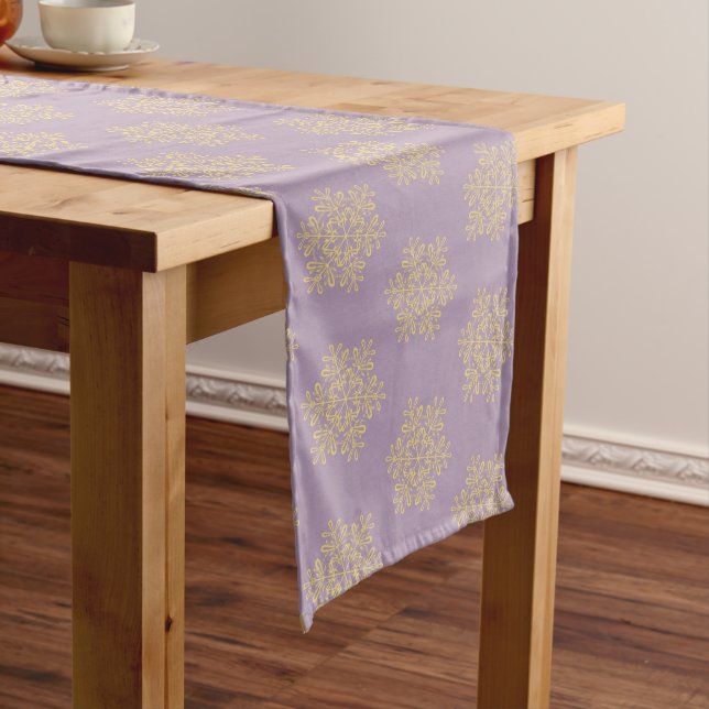 Holiday Table Runner-Gold Snowflakes Medium Table Runner (In Situ)