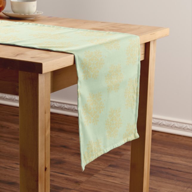 Holiday Table Runner-Gold Snowflakes Medium Table Runner (In Situ)