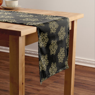 Holiday Table Runner-Gold Snowflakes Short Table Runner