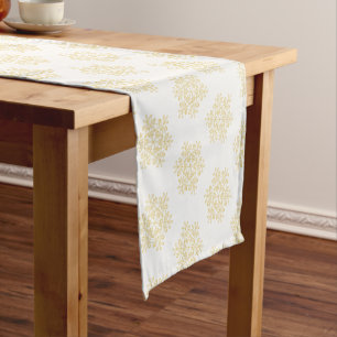 Holiday Table Runner-Gold Snowflakes Short Table Runner