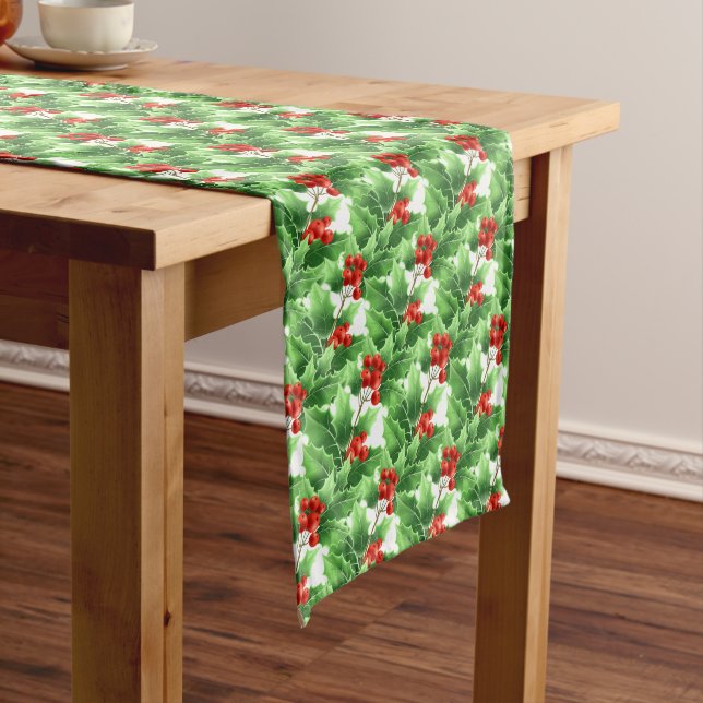 Holiday Table Runner-Holly   Medium Table Runner (In Situ)