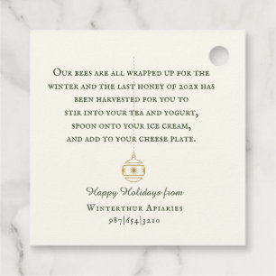 Holiday Tag for Honey Gift Baskets and Tote Bags
