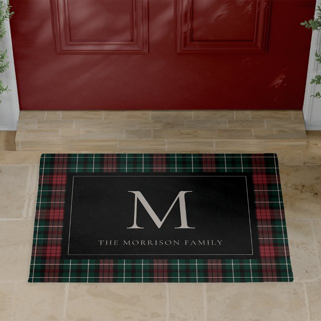 Holiday Tartan Monogram & Name Doormat (Creator Uploaded)