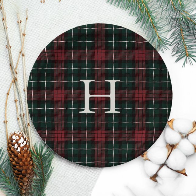 Holiday Tartan Monogram Paper Plate (Creator Uploaded)